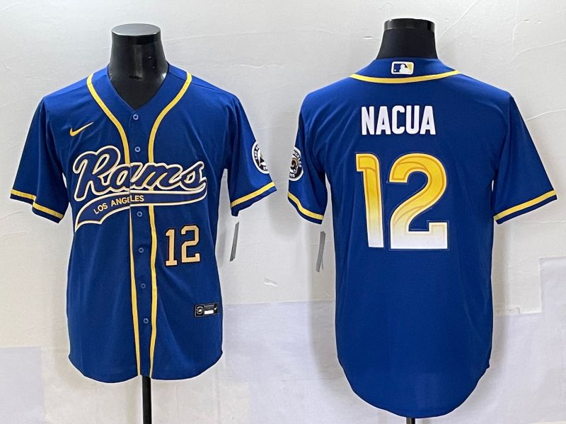 Men 2025 Los Angeles Rams 12 Nacua Blue Joint Name Nike Limited NFL Jersey style 7032